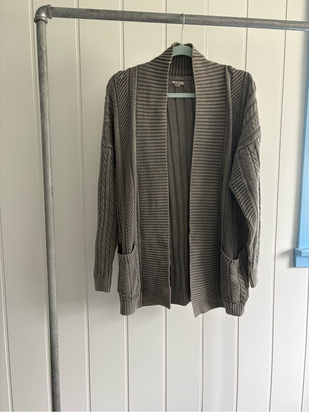 Ecote Ribbed Cardigan Sweater - Taupe Gray